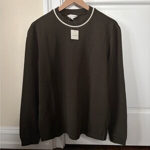 NWT Club Monaco Men’s Dark Olive Long Sleeve Pique Knit Shirt w/ Contrast Collar